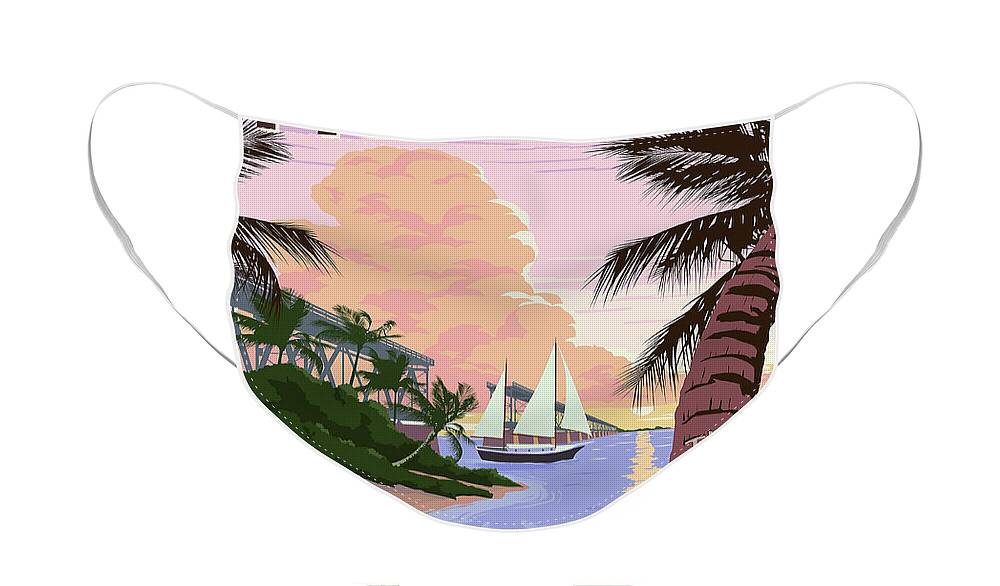 Travel Poster Face Mask featuring the drawing Vintage Key West Travel Poster by Jon Neidert
