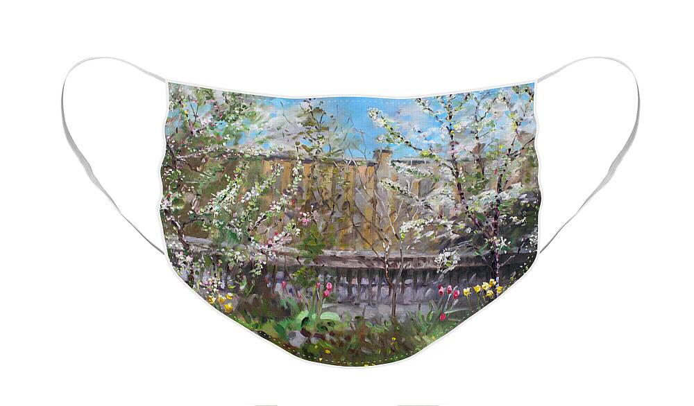 Trees Face Mask featuring the painting Viola's Apple and Cherry Trees by Ylli Haruni