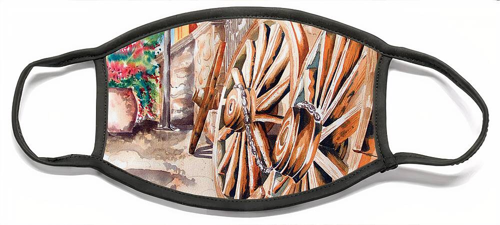 Landscape Paintings Face Mask featuring the painting Wagon Wheels by Kandyce Waltensperger