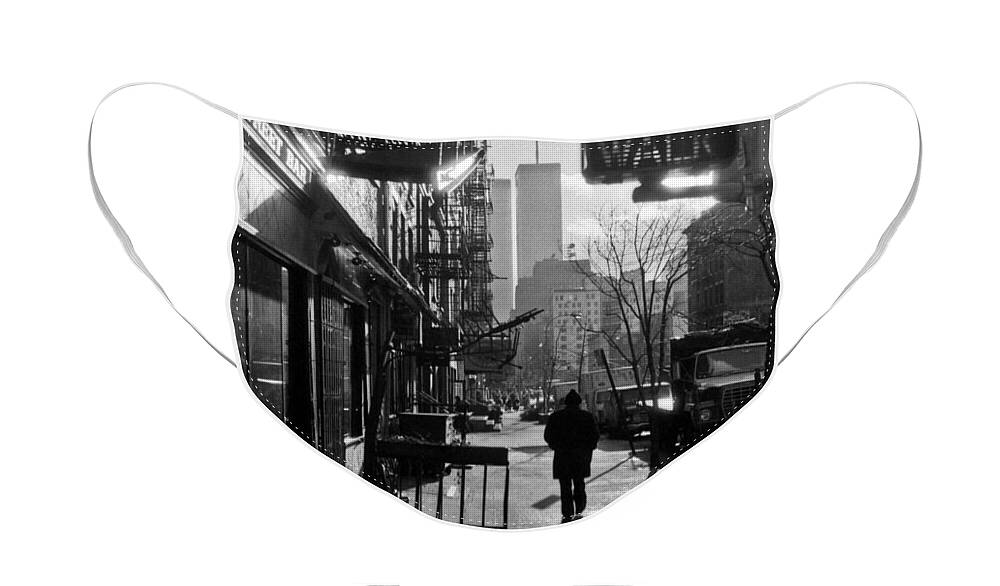 Manhattan Face Mask featuring the photograph Walk Manhattan 1980s by Gary Eason