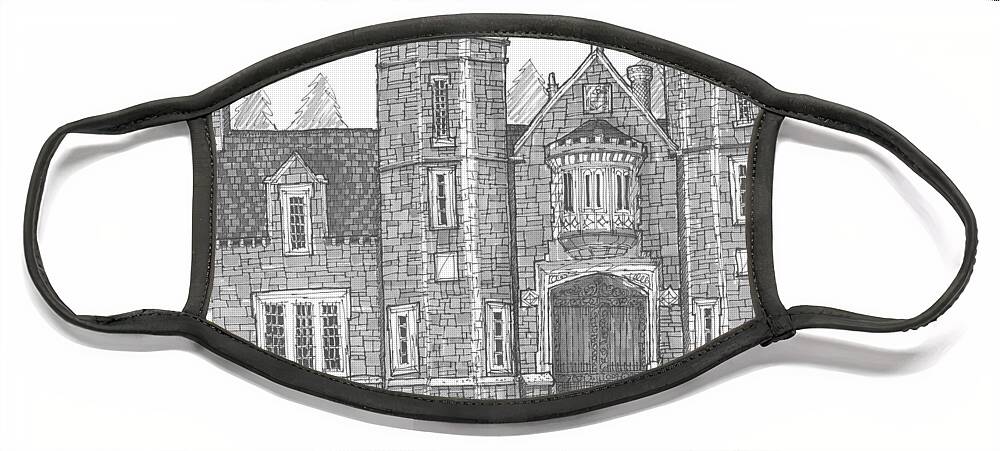 Bard College Face Mask featuring the drawing Ward Manor Bard College by Richard Wambach
