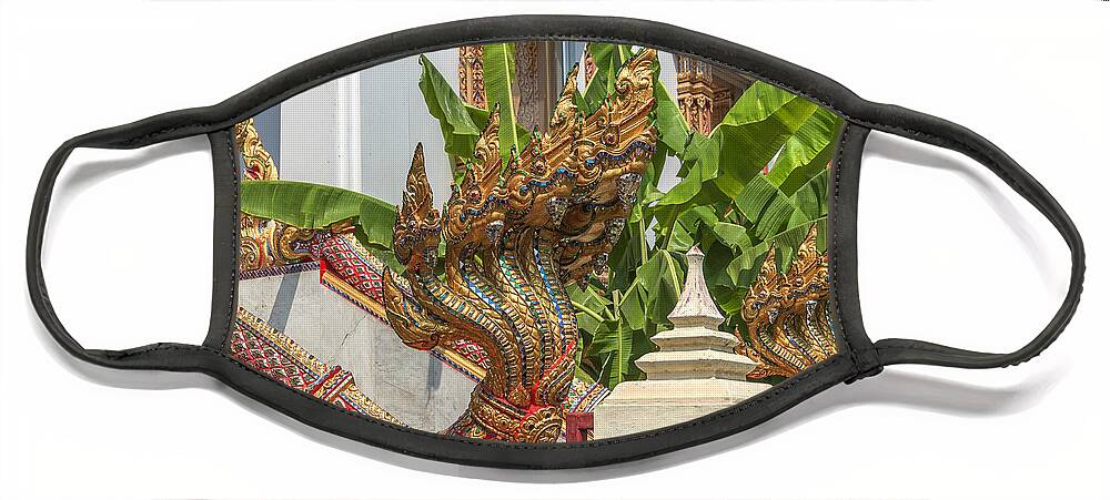 Temple Face Mask featuring the photograph Wat Dokmai Phra Ubosot Stair Naga DTHB1783 by Gerry Gantt