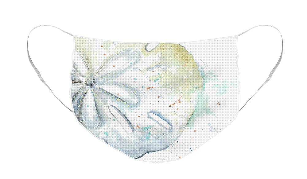 Watersanddollarshellcoastal Face Mask featuring the painting Water Sand Dollar by Patricia Pinto