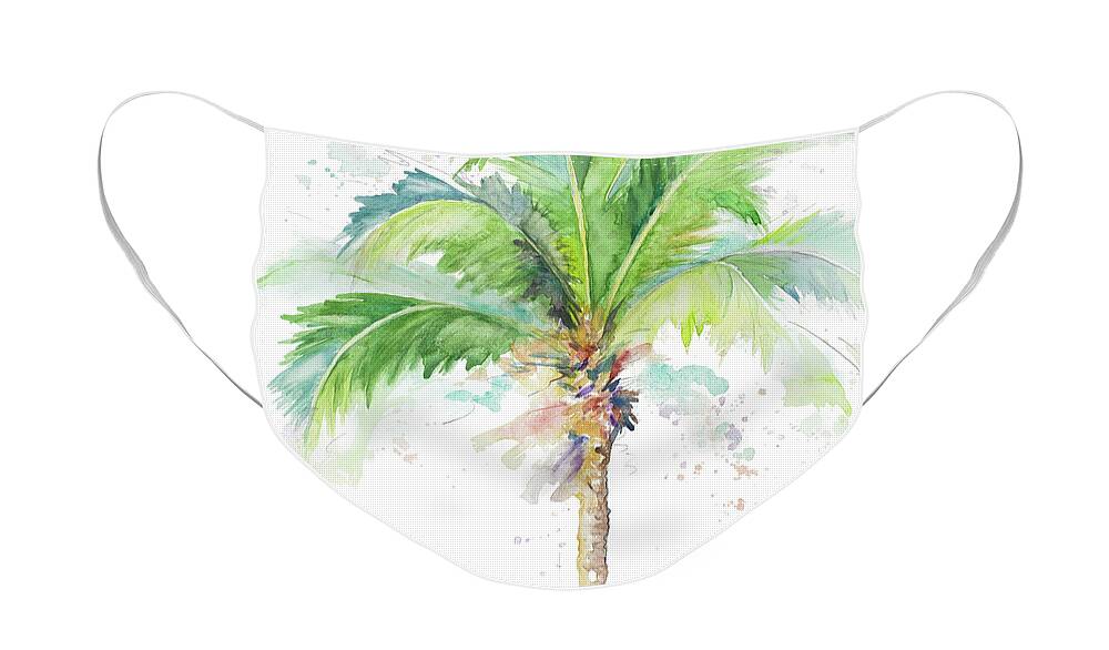 Watercolor Face Mask featuring the painting Watercolor Coconut Palm by Patricia Pinto