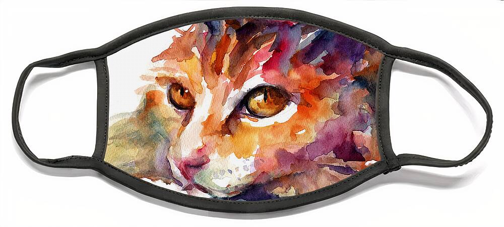 Orange Tubby Cat Face Mask featuring the painting Watercolor orange tubby cat by Svetlana Novikova