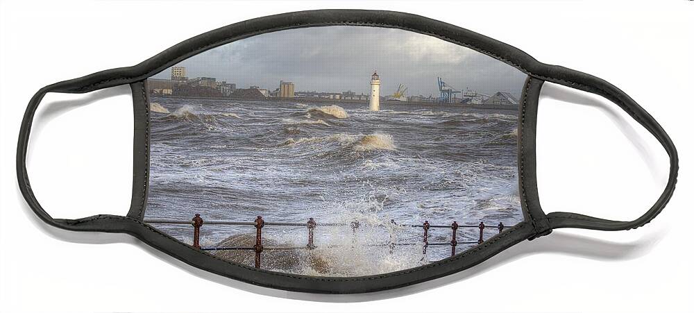 Lighthouse Face Mask featuring the photograph Waves On The Slipway by Spikey Mouse Photography