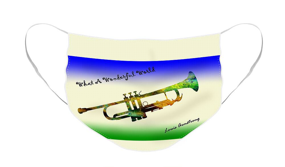 What A Wonderful World Face Mask featuring the painting What A Wonderful World Armstrong Trumpet by David Dehner
