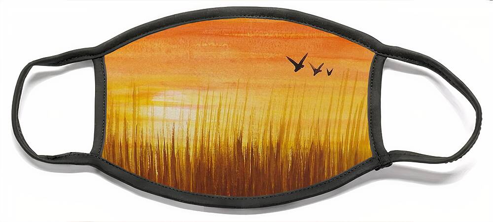 Wheatfield At Sunset Face Mask featuring the painting Wheatfield at Sunset by Darren Robinson