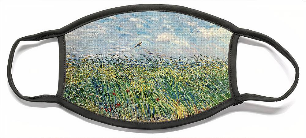 Post-impressionist Face Mask featuring the painting Wheatfield with Lark by Vincent van Gogh
