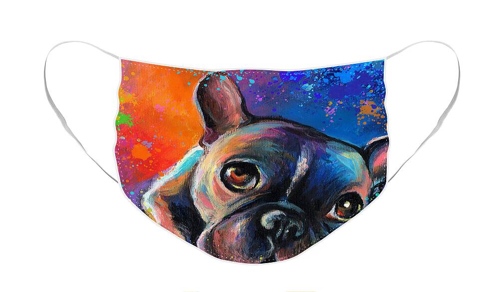 French Bulldog Prints Face Mask featuring the painting Whimsical Colorful French Bulldog by Svetlana Novikova