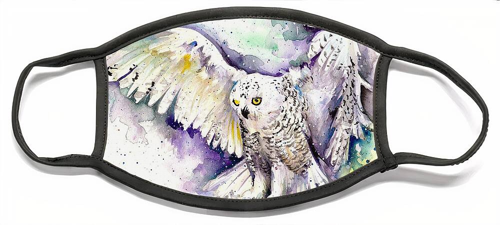 Dynamic Face Mask featuring the painting White Arctic Polar Owl - Wizard Dynamic White Owl by Tiberiu Soos