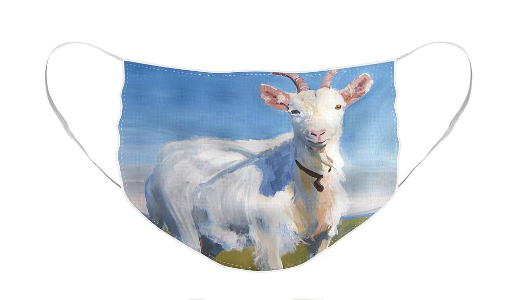 Goats Face Mask featuring the painting White Goat by Mike Jory