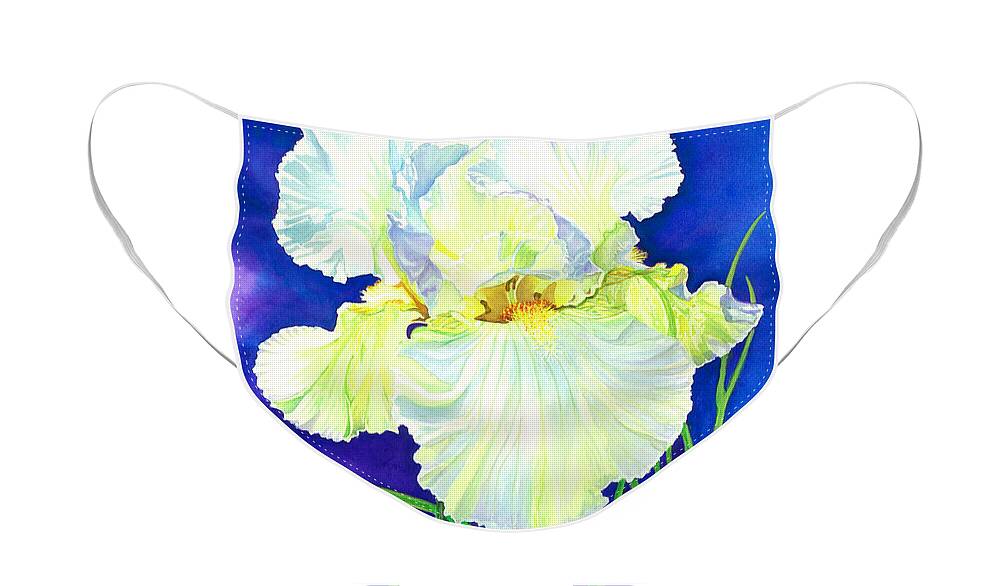 Flower Face Mask featuring the painting White Iris by Barbara Jewell