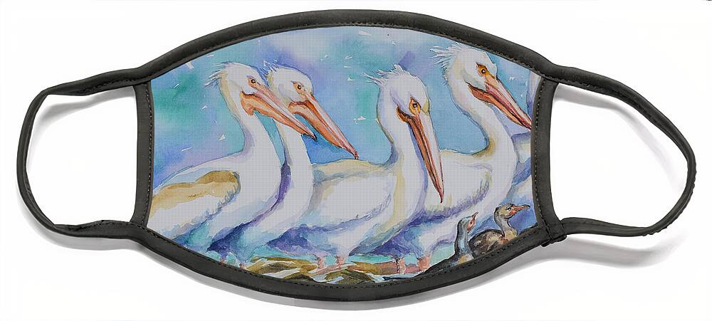 White Pelicans Face Mask featuring the painting White Pelicans by Jyotika Shroff