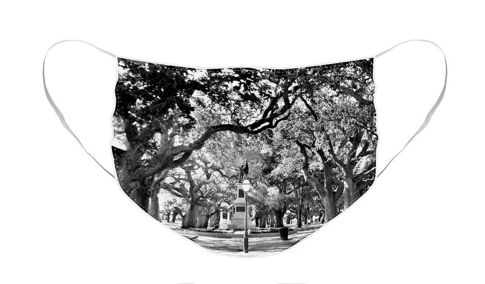 White Point Gardens Face Mask featuring the photograph White Point Gardens At Battery Park Charleston SC Black and White by Lisa Wooten