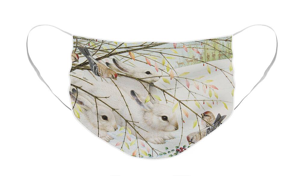 Christmas Face Mask featuring the painting White Rabbits by Lynn Bywaters