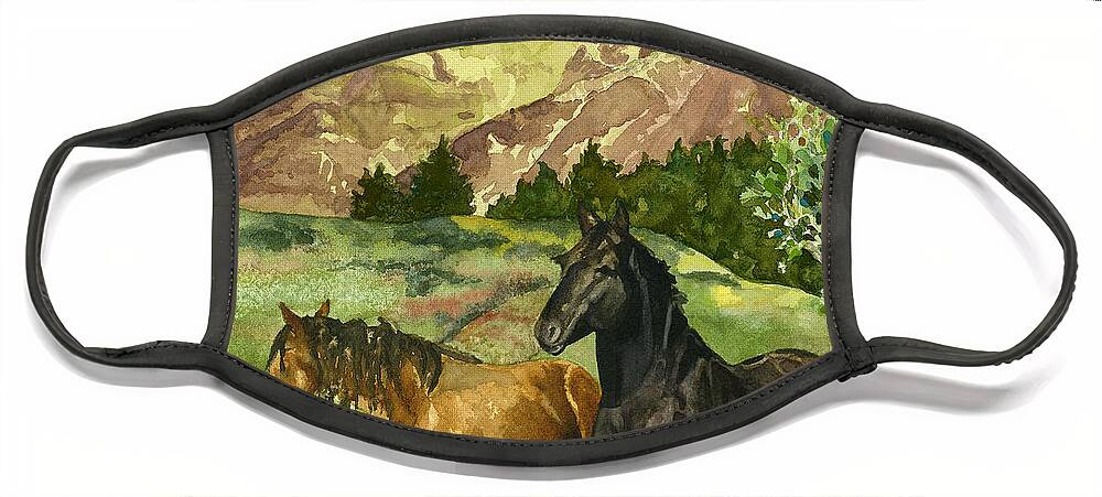 Horse Painting Face Mask featuring the painting Wild Horses by Anne Gifford