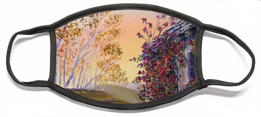 Landscape Face Mask featuring the painting Wild Roses by Wayne Enslow