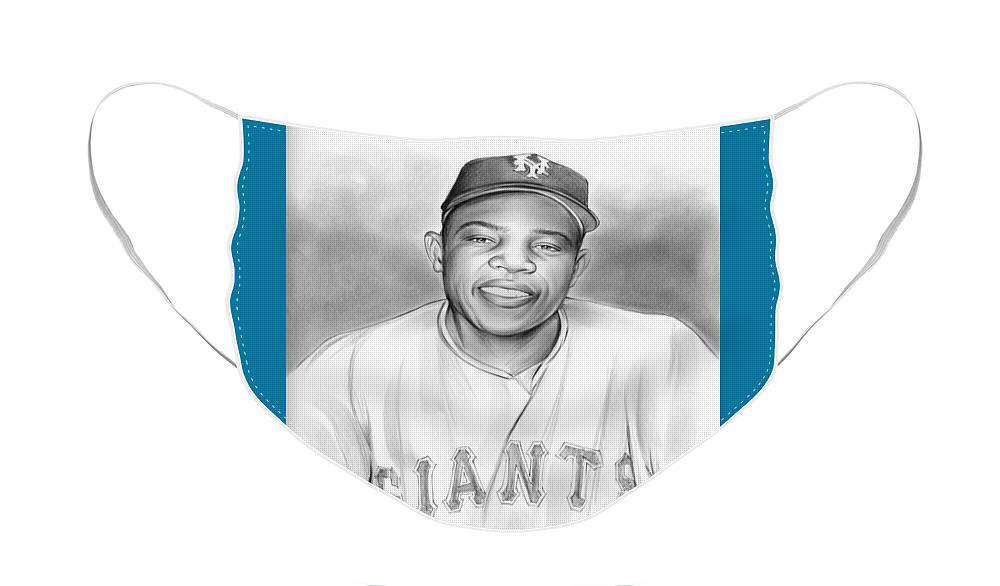 Baseball Face Mask featuring the drawing Willie Mays by Greg Joens