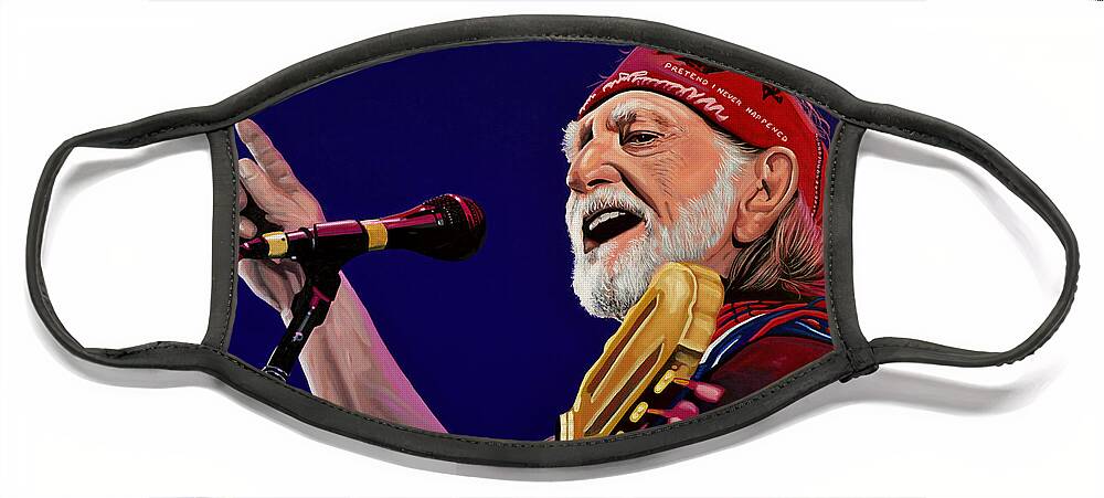 Willie Nelson Face Mask featuring the painting Willie Nelson by Paul Meijering