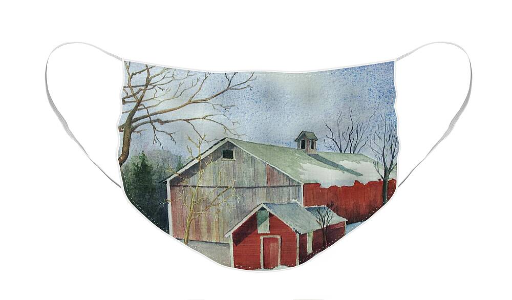 Christmas Card Face Mask featuring the painting Williston Barn by Mary Ellen Mueller Legault