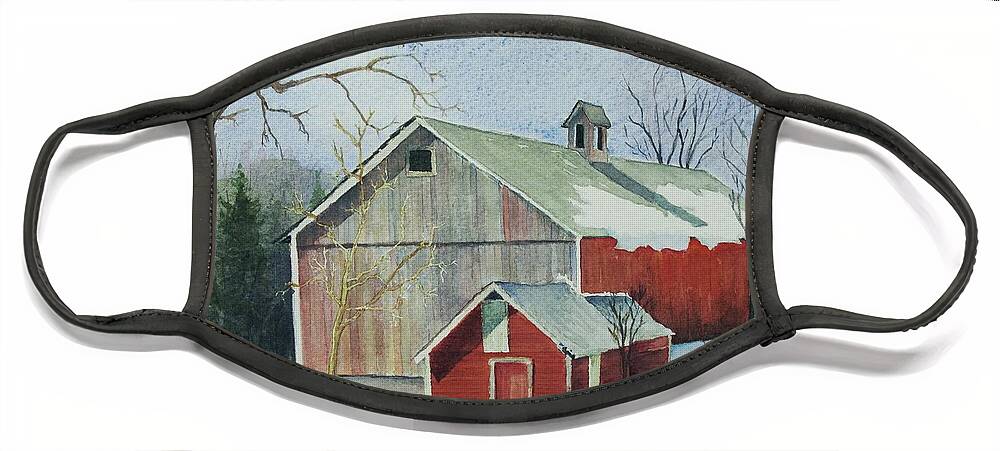 Christmas Card Face Mask featuring the painting Williston Barn by Mary Ellen Mueller Legault