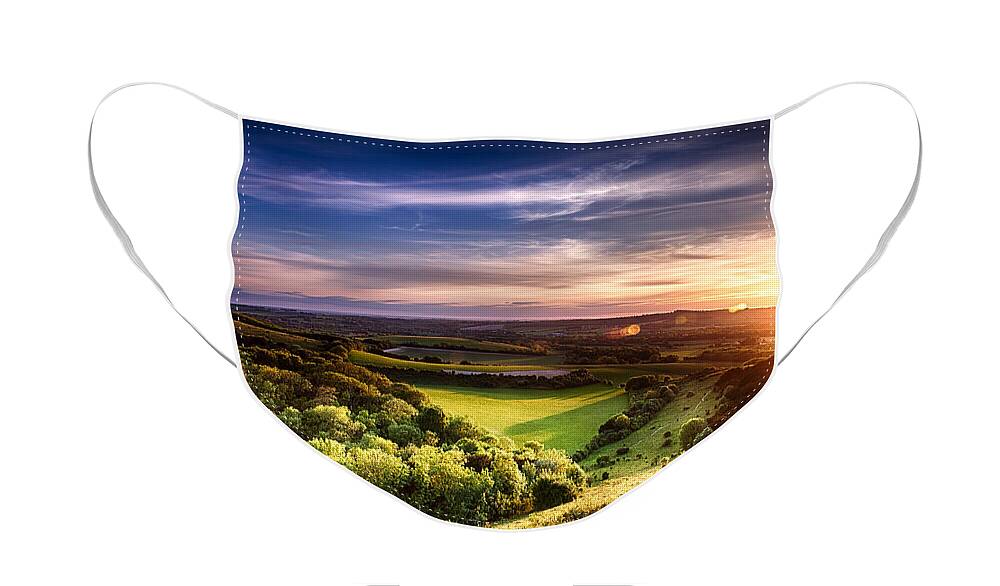 Landscape Face Mask featuring the photograph Winchester hill sunset by Simon Bratt
