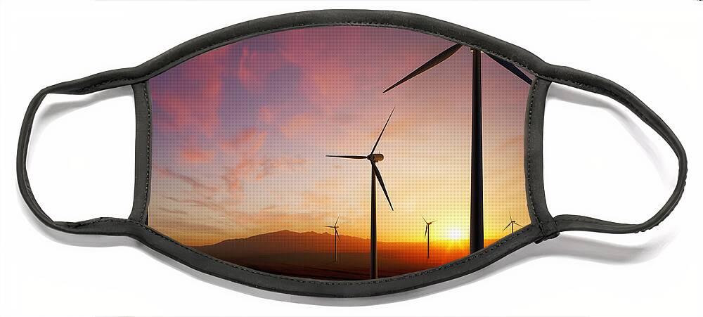 Wind Face Mask featuring the photograph Wind Turbines at sunset by Johan Swanepoel