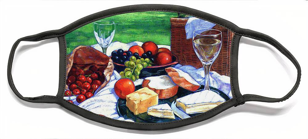Absence Face Mask featuring the photograph Wine, Bread, Cheese, And Fruit Ready by Ikon Ikon Images