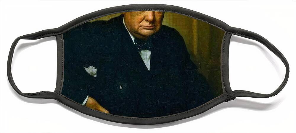 Landmark Face Mask featuring the painting Winston Churchill by Celestial Images