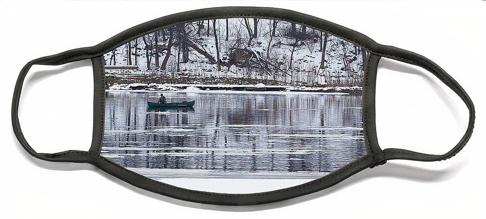 Wisconsin River Face Mask featuring the photograph Winter Fishing - Wisconsin River by Steven Ralser