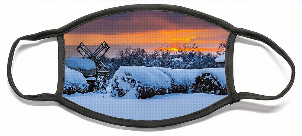 Snow Face Mask featuring the photograph Winter Sunset on the Farm by Holden The Moment