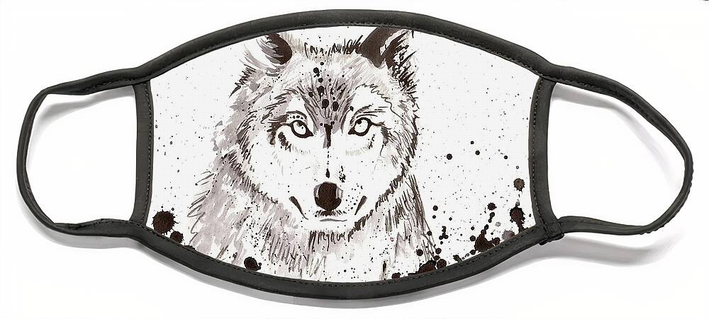 Winter Face Mask featuring the painting Winter Wolf by Tiberiu Soos