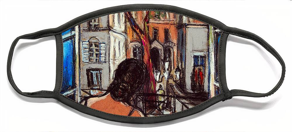 Paris Face Mask featuring the painting Woman At Window by Mona Edulesco
