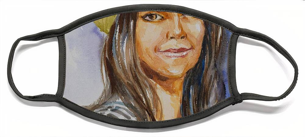  Face Mask featuring the painting Woman with straw hat by Jyotika Shroff