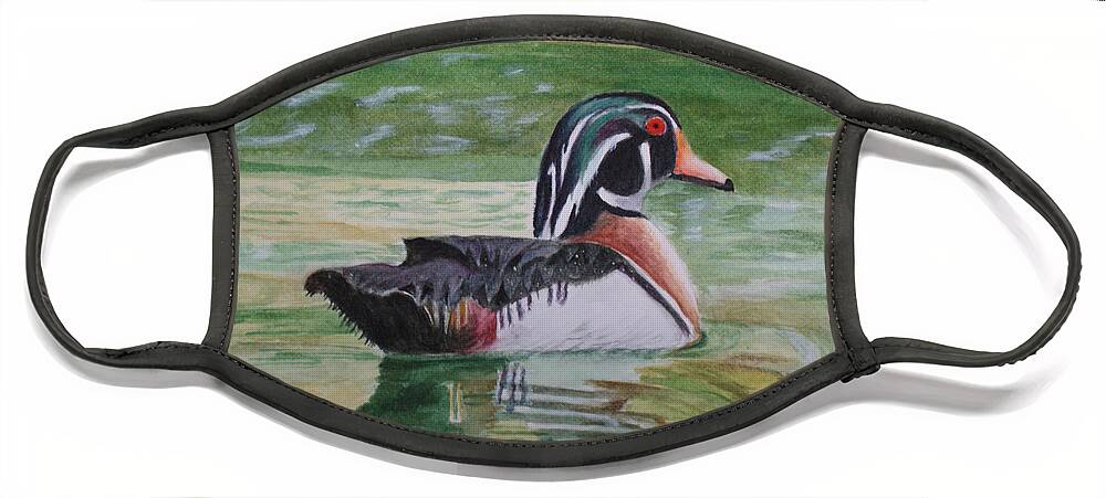 Duck Face Mask featuring the painting Wood Duck by Jill Ciccone Pike