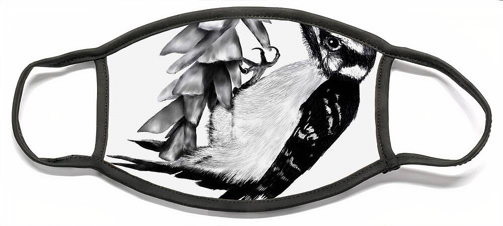 Downy Woodpecker Face Mask featuring the digital art Downy Woodpecker by Terry Frederick