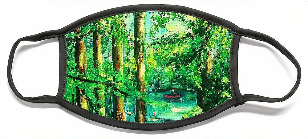 Art Face Mask featuring the painting Woodside View Green by Karen Francis