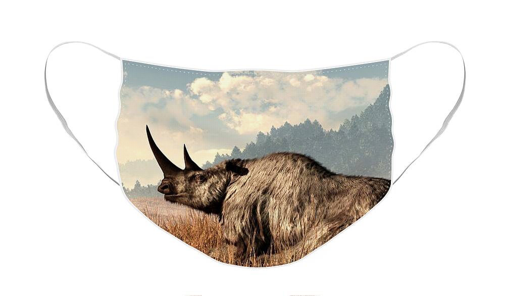 Rhino Face Mask featuring the digital art Woolly Rhino and a Marmot by Daniel Eskridge