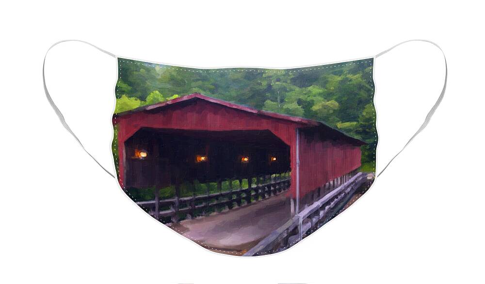Covered Bridge Face Mask featuring the digital art WV Covered Bridge by Flees Photos