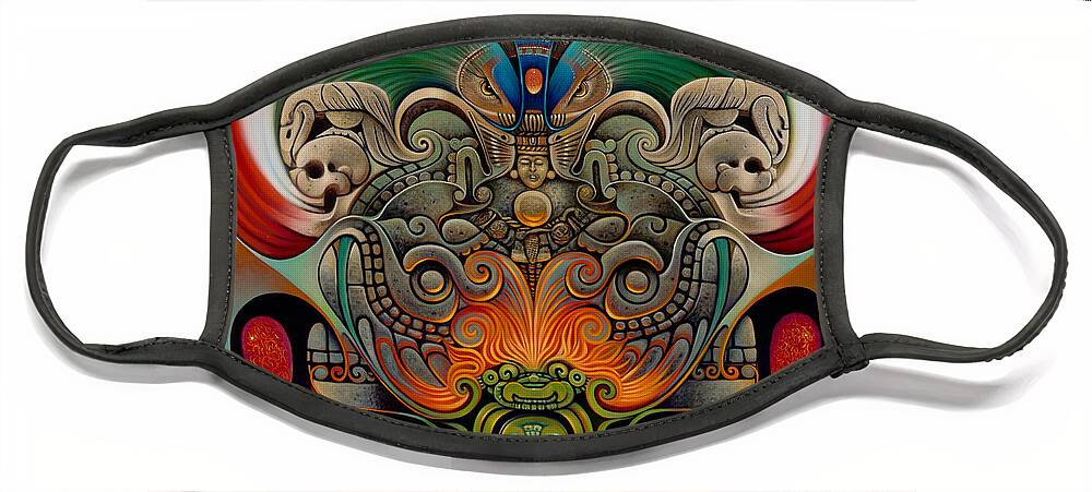 Aztec Face Mask featuring the painting Xiuhcoatl The Fire Serpent by Ricardo Chavez-Mendez