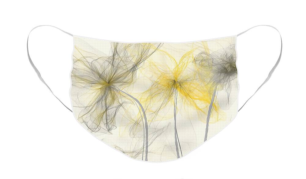 Yellow Face Mask featuring the painting Yellow And Gray Flowers Impressionist by Lourry Legarde