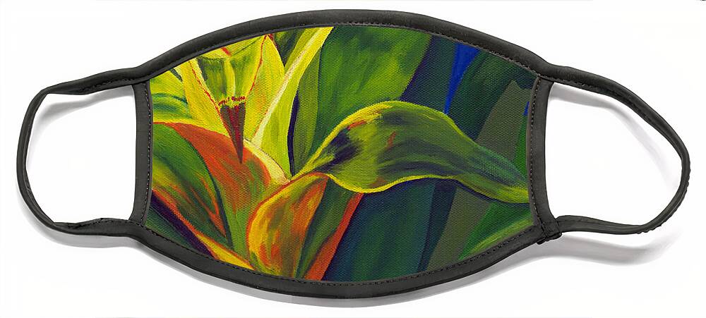 Warm And Cozy Face Mask featuring the painting Yellow Bromeliad by Annette M Stevenson