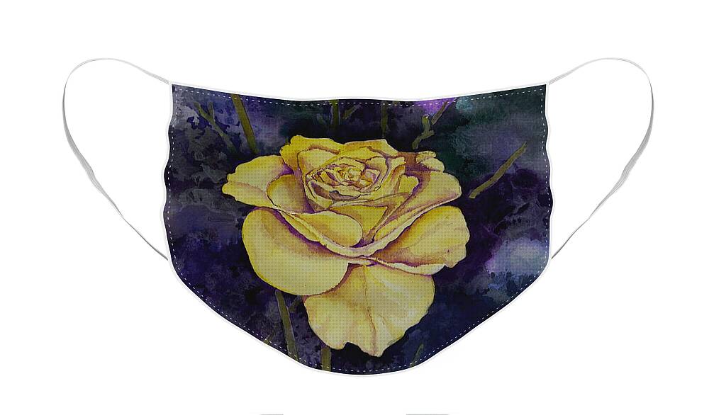 Rose Face Mask featuring the painting Yellow Rose by Sam Sidders