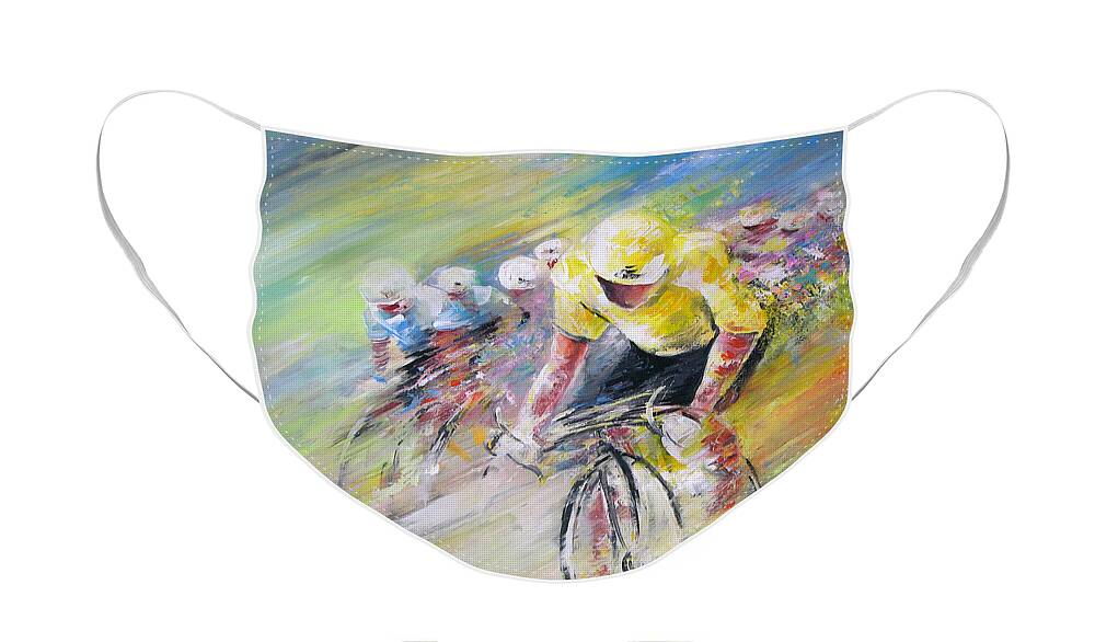 Sports Face Mask featuring the painting Yellow Triumph by Miki De Goodaboom