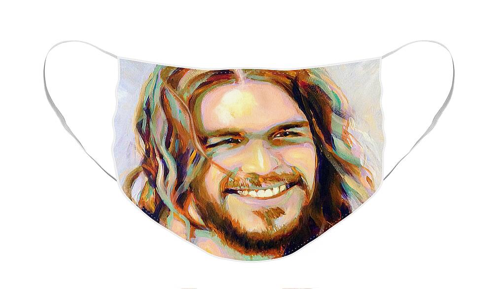Smiling Jesus Face Mask featuring the painting Yeshua by Steve Gamba