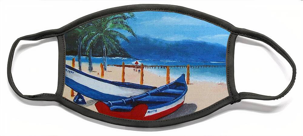 Yolas Face Mask featuring the painting Yolas At Crashboat Beach by Luis F Rodriguez