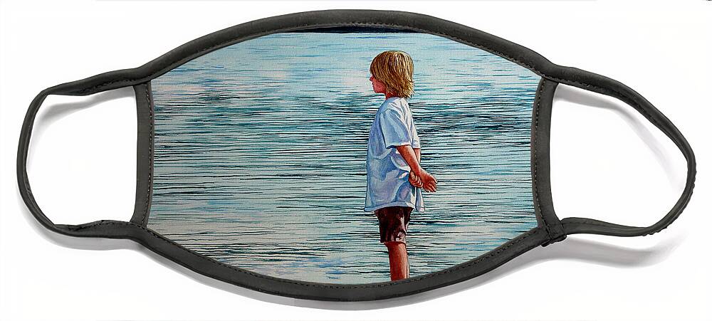 Lad Face Mask featuring the painting Young Lad by the Shore by Christopher Shellhammer