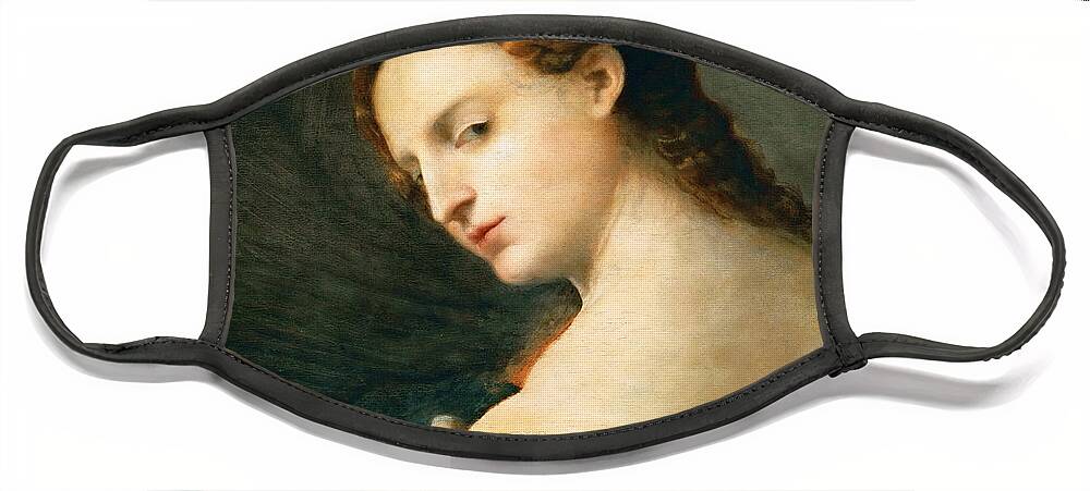 Palma Vecchio Face Mask featuring the painting Young Woman in Profile by Palma Vecchio
