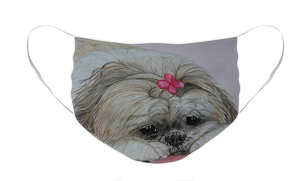 Shah Tau Face Mask featuring the painting Zoe the Shih Tzu by Megan Cohen